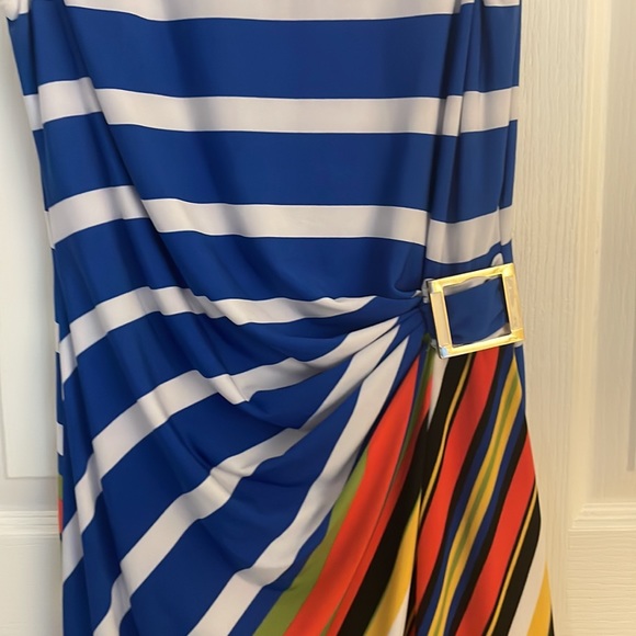 Tahari Arthur S. Levine Petite SZ 4P Blue/White Striped Sleeveless Dress - Picture 2 of 15